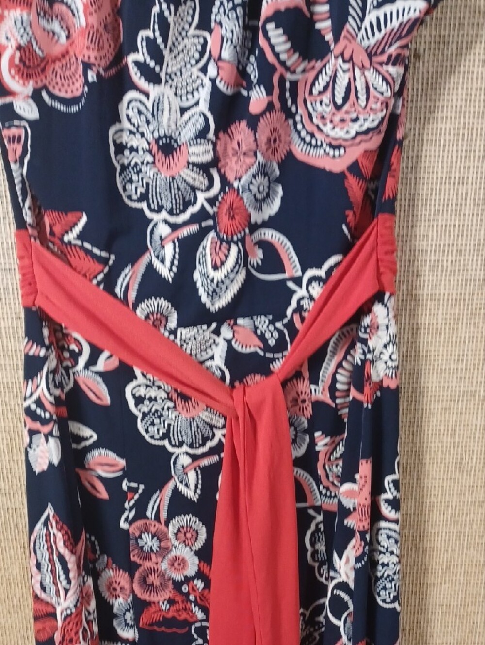 Enfocus Studio Navy Maxi Dress with Coral and White Floral Print - Picture 4 of 11